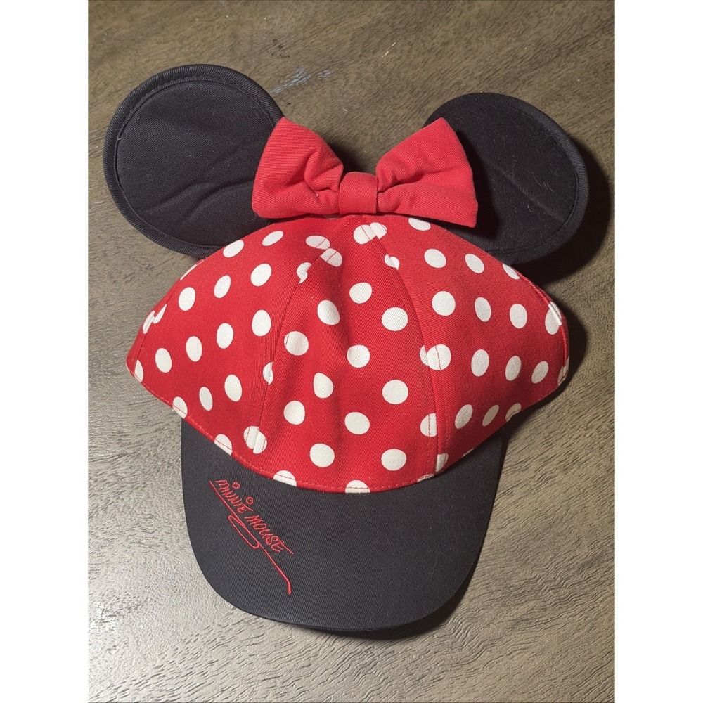 Disneyland Minnie Mouse Youth Red Polka Dot Hat with Bow & Ears